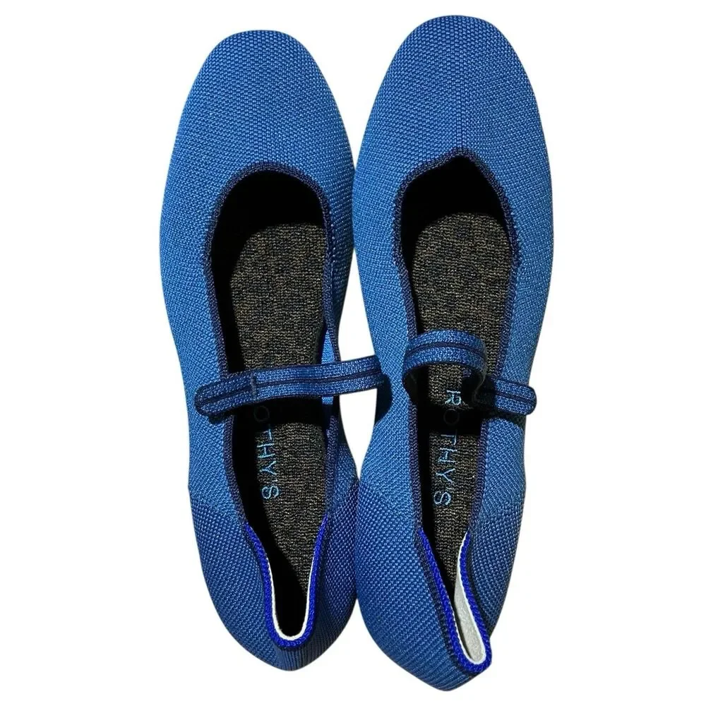 Rothy’s Blue Square Toe Mary Jane Ballet Flats Womens 8‎ Clean Girl